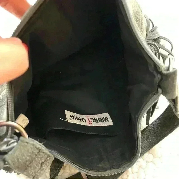 Minnetonka Dark Gray Boho Soft Suede W/ Fringe Adjustable Strap Crossbody Bag - Picture 4 of 15